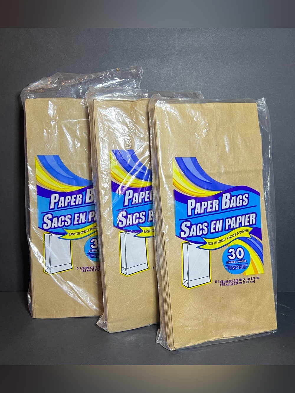 Lot of 3 Greenbrier 90ct Disposable Brown Paper Lunch Bags Sacs 5 1/8 x 10 5/8"